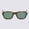 square tortoise shell sunglasses with blue tint lenses