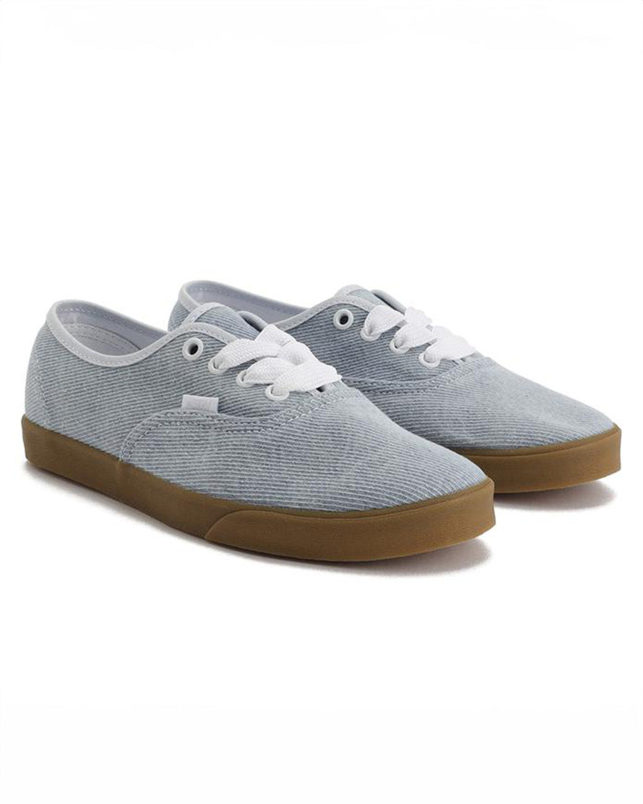 baby blue denim authentic lowpro with brown soles and white laces