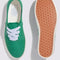 top and bottom view of emerald green vans authentic lowpro denim sneakers