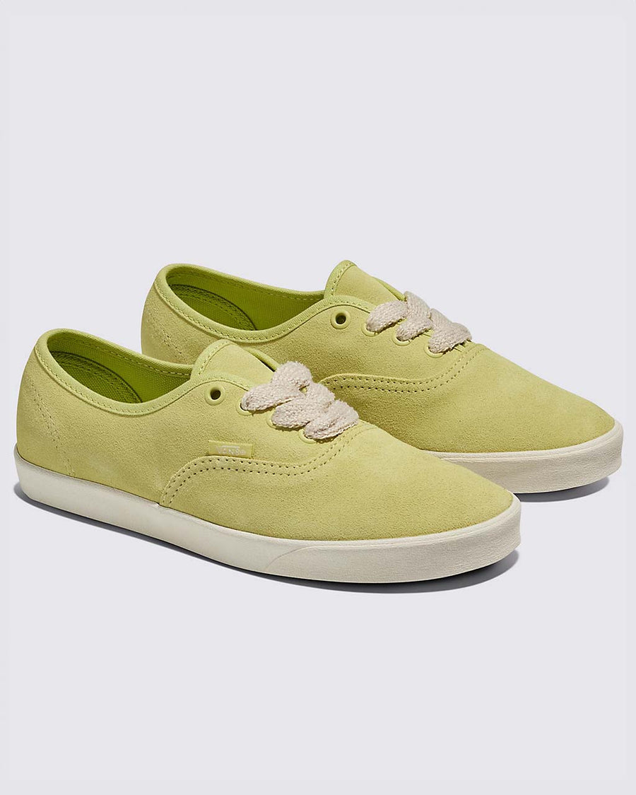 suede green sneakers with turtledove color laces