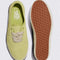 top and bottom view of suede green sneakers with turtledove color laces