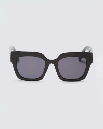 black oversized square sunglasses with blue tint lenses