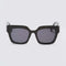 black oversized square sunglasses with blue tint lenses