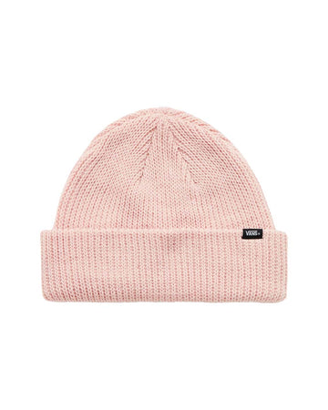 pale mauve knit beanie with fold over bottom