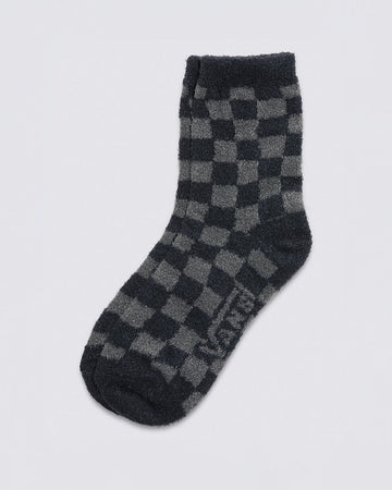 black and grey checkered fuzzy crew socks