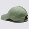 back view of sage green cotton baseball cap with black vans embroidered logo