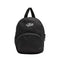 black mini backpack with skateboard 'vans off the wall' patch and front zip pocket