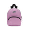 pink/purple mini backpack with skateboard 'vans off the wall' patch and front zip pocket