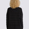 back view of model wearing black relaxed cardigan with eyelash texture