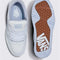 top and bottom view of white y2k vans skate sneakers with brown sole and pop of baby blue trim