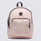 light pink backpack with black trim accents