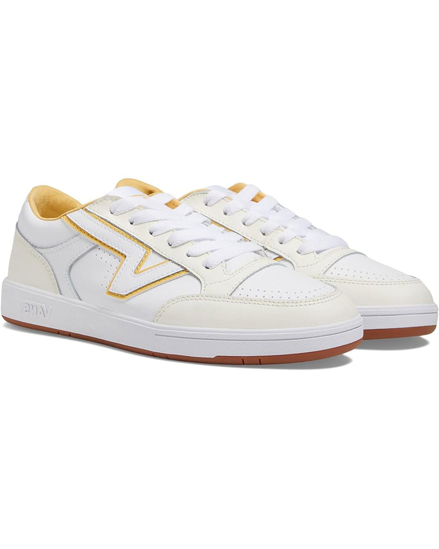 white comfycush sneaker with yellow trim