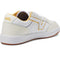 back view of white comfycush sneaker with yellow trim