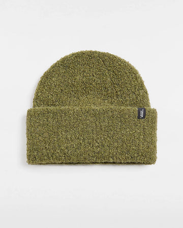 olive boucle beanie hat with cuff