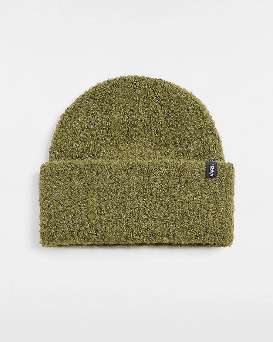 olive boucle beanie hat with cuff