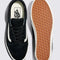 top and bottom of vans black lowpro sneaker with white iconic stripe