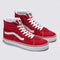 pair of red vans sk8-hi sneakers with white trim