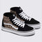 black vans sk8-hi tapered sneaker with brown leopard print detail and white vans stripe