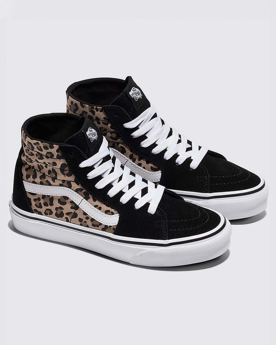 Black vans leopard print stripe best sale