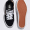 top and bottom view of black vans sk8-hi tapered sneaker with brown leopard print detail and white vans stripe