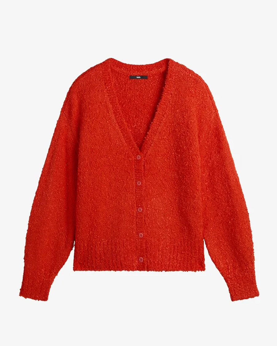 red boucle relaxed fit cardigan