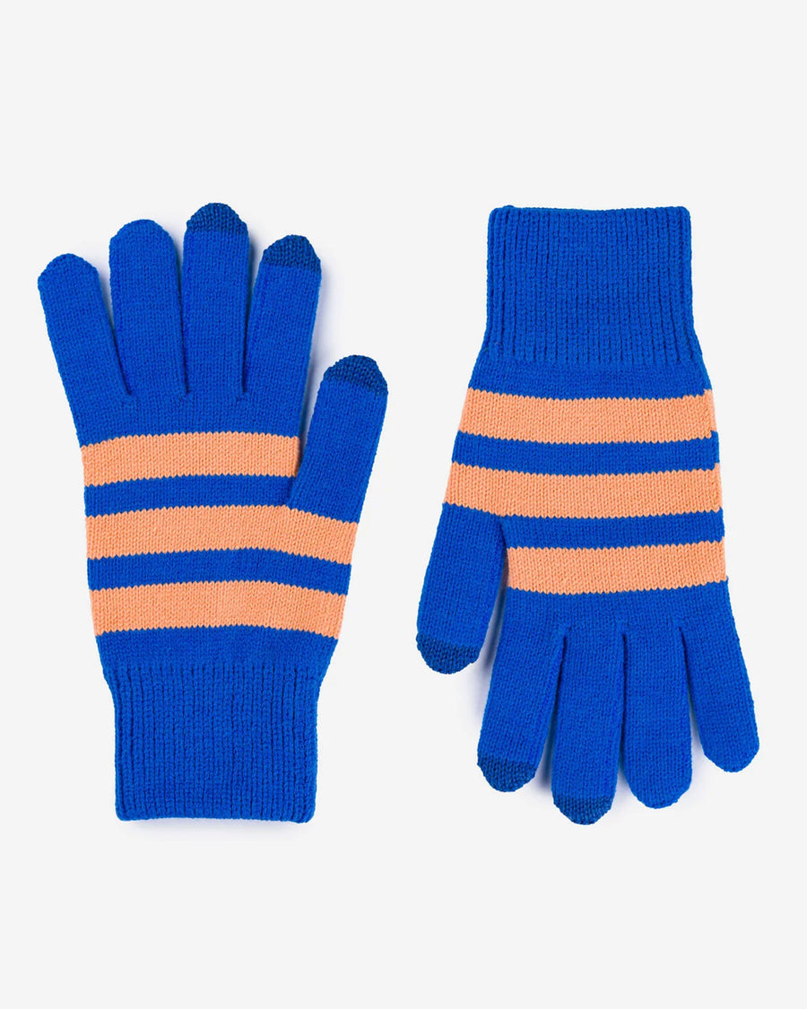 peach and cobalt striped gloves with tech compatible fingertips