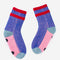 pink and blue ribbed socks with pink and grey bottom with non-stick bottoms