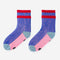 pink and blue ribbed socks with pink and grey bottom with non-stick bottoms