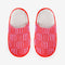 top view of pink checkered slip on slippers with fuzzy interior