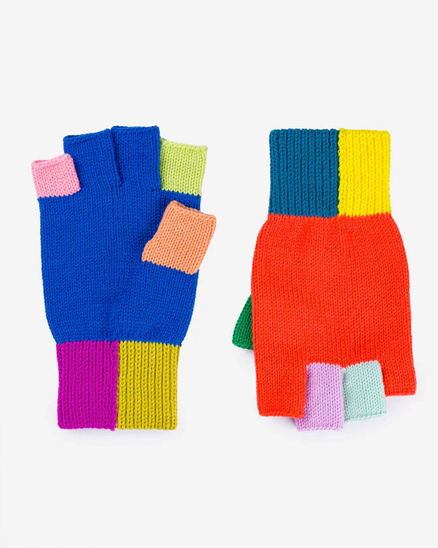 colorful mismatched fingerless gloves