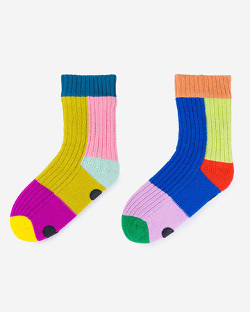 mismatched color ribbed crew socks