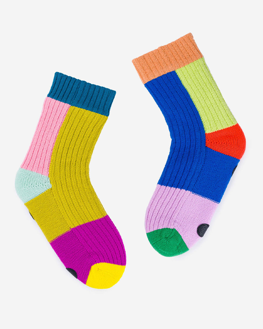 mismatched color ribbed crew socks