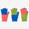 set of three pair of gloves in cobalt, coral and green colorblock