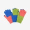 set of three pair of gloves in cobalt, coral and green colorblock