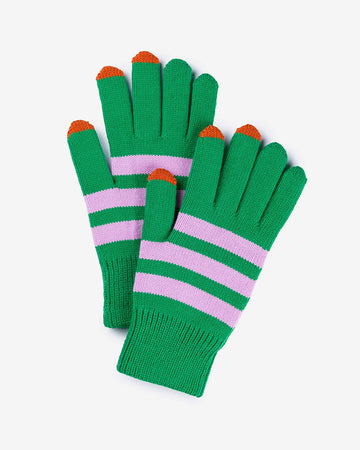 green and lilac striped gloves with tech compatible fingertips