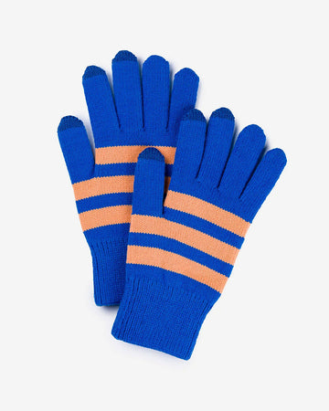 peach and cobalt striped gloves with tech compatible fingertips