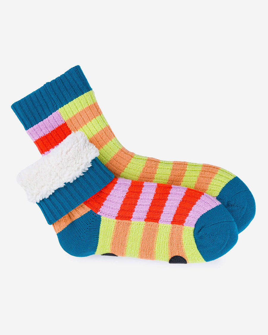 fuzzy interior of multicolor stripe ribbed socks