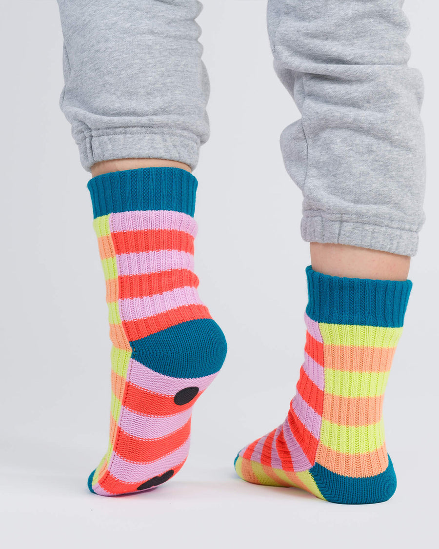 back view of multicolor stripe ribbed socks