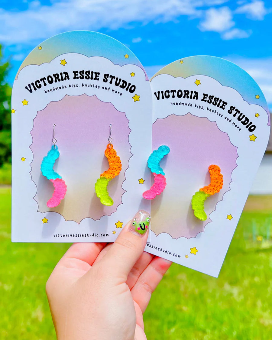 gummy worm dangle earrings