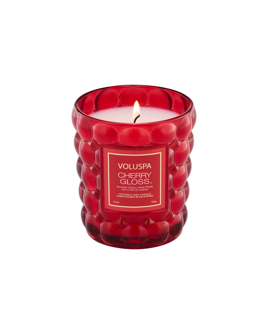 red bubble standard candle with cherry rose scent