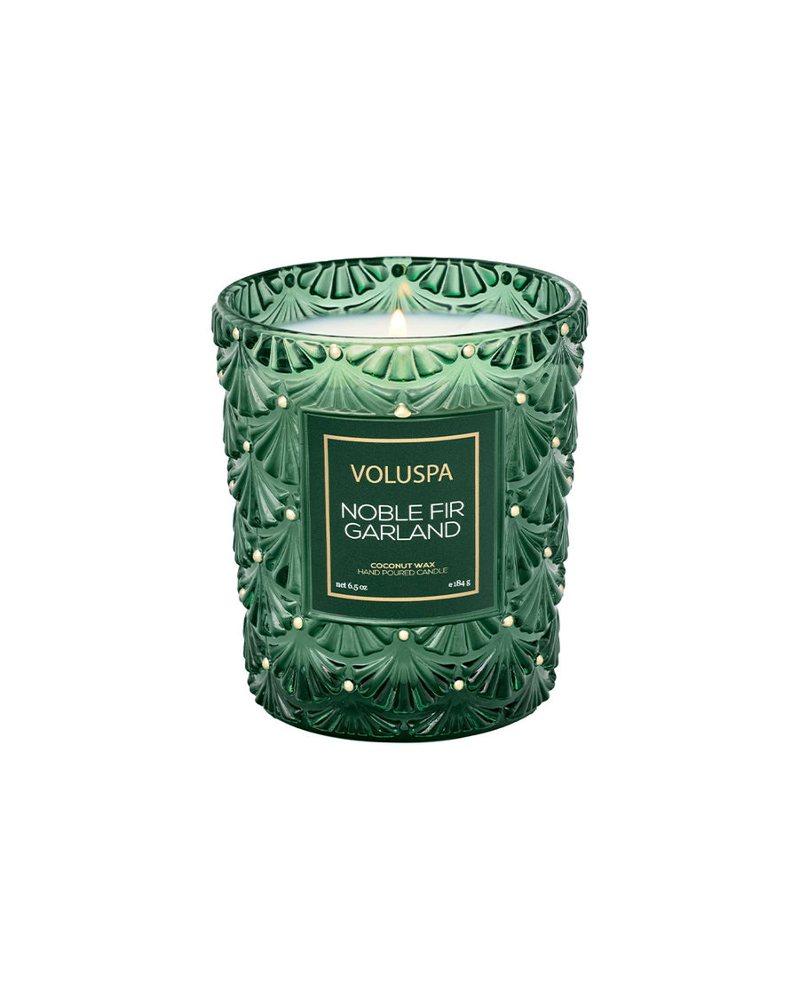 green embellished noble fir scented candle