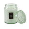 large 18oz. white cypress scented candle in a mint embossed vessel with lid off