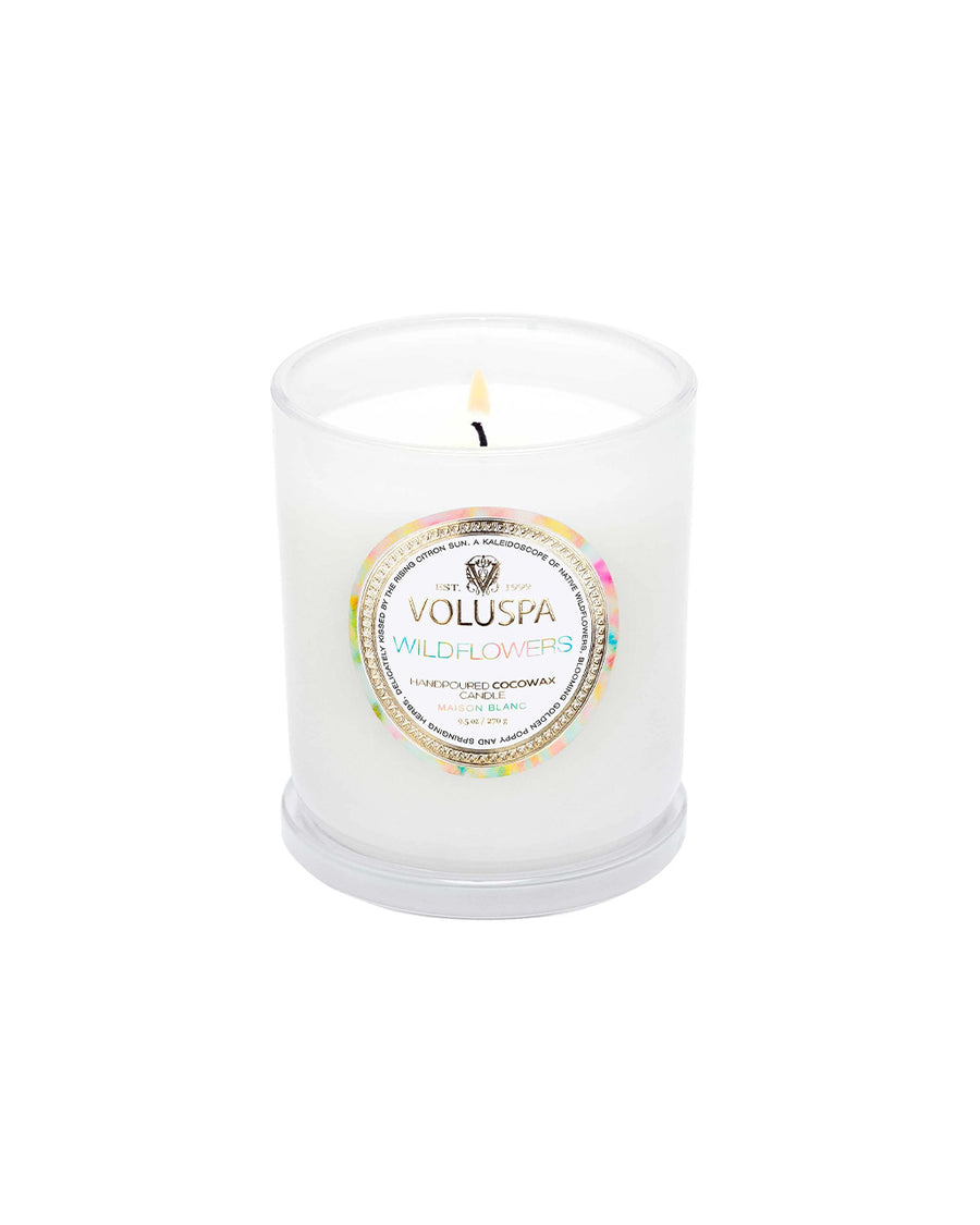 white wildflower scented candle