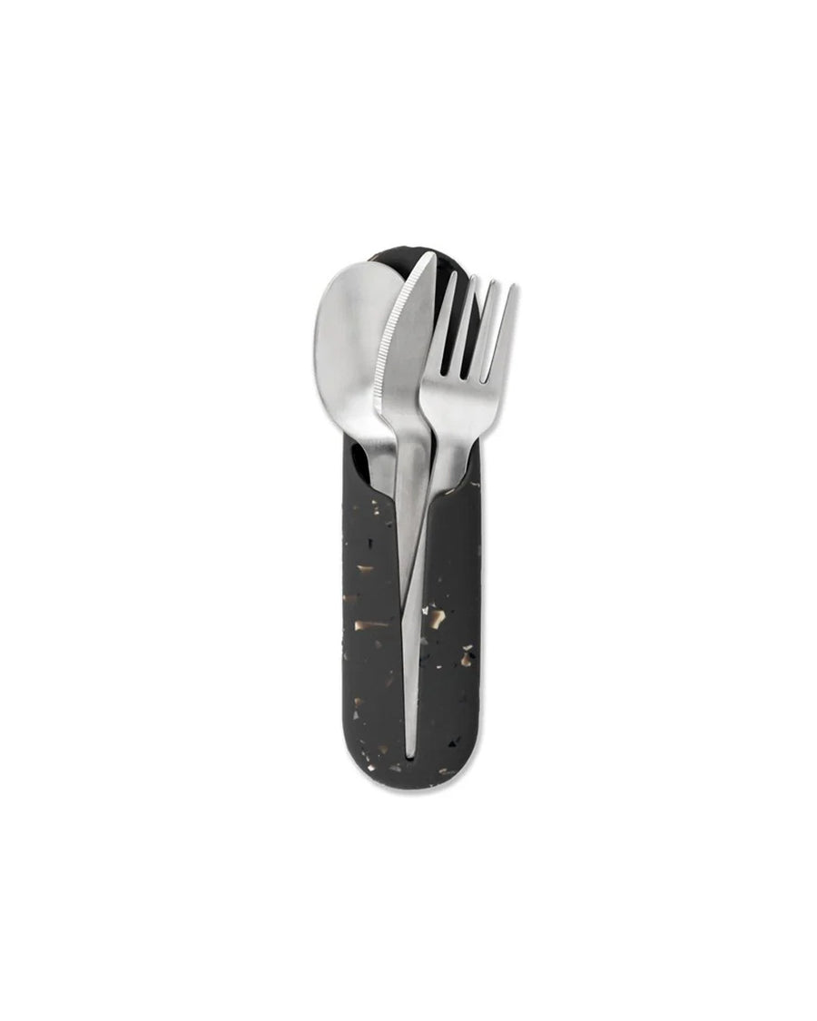 charcoal terrazzo utensil holder with spoon, fork and knife