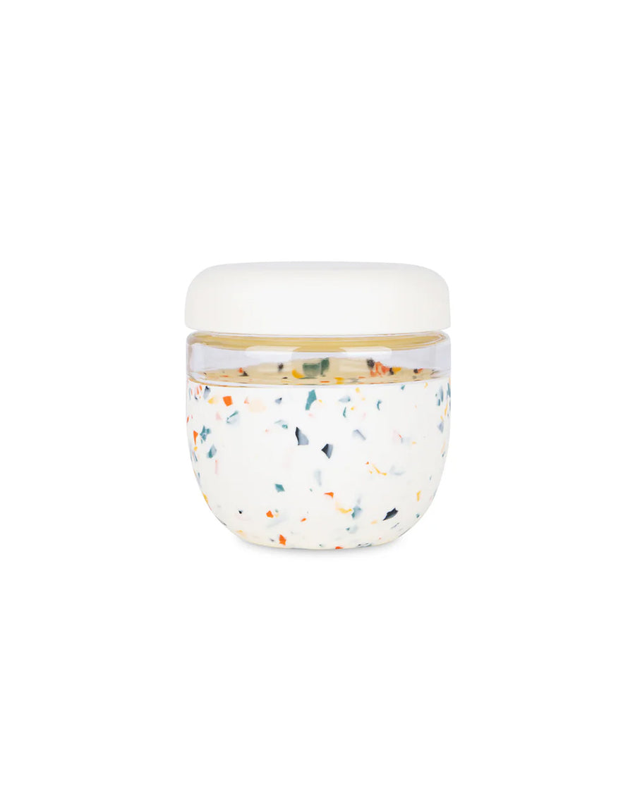24 oz cream terrazzo seal tight glass bowl with lid