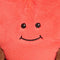 up close of pink heart-shaped plush toy with brown arms and legs