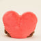 back view of pink heart-shaped plush toy with brown arms and legs