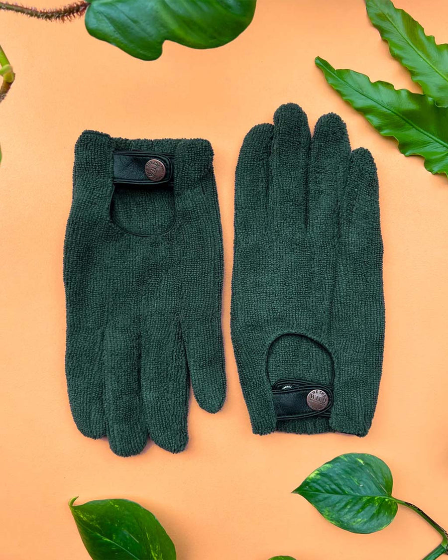 dark green leaf cleaning gloves