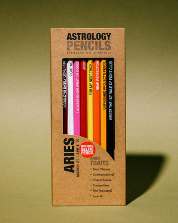 box of 8 wooden pencils with aries traits on them