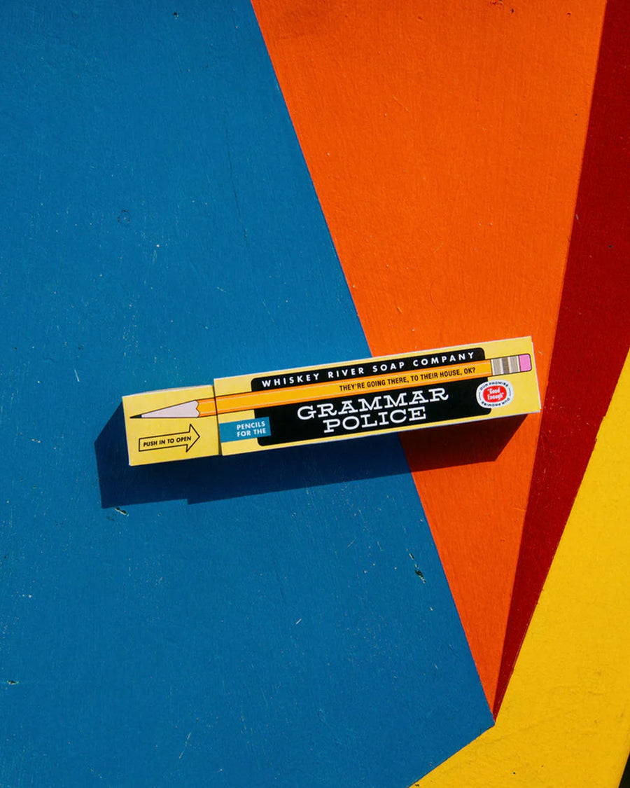 set of 8 'grammar police' no. 2 pencils in a box